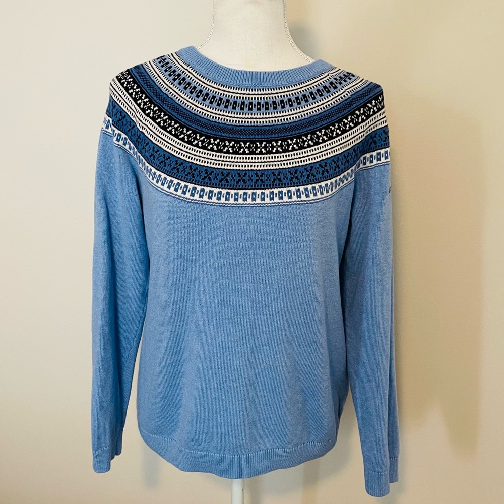 Talbots Light Blue Fair Isle Yoke Sweater